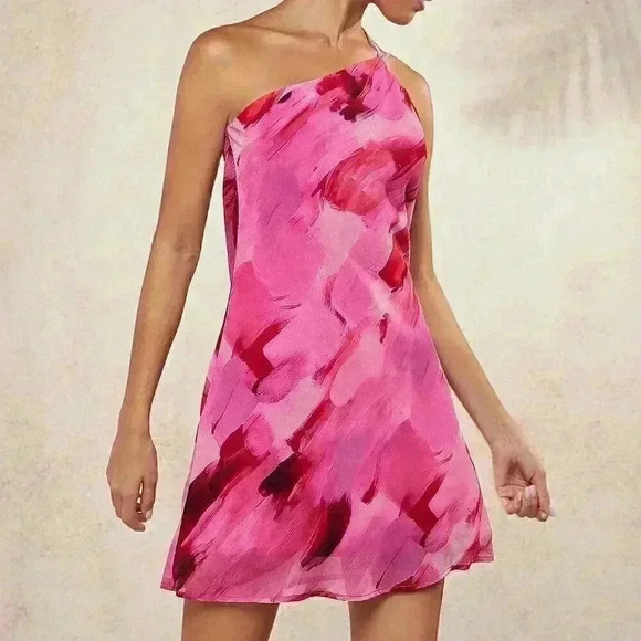 Multicolor Sexy Women's Brush Print Draped Open Back Dress - Picture 5 of 5